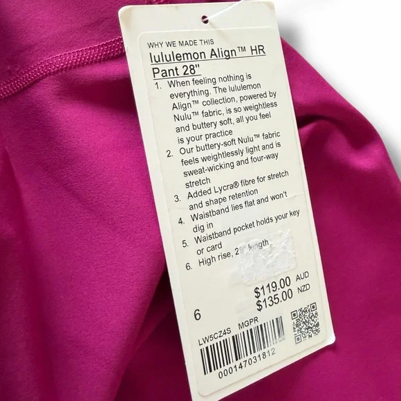 lululemon Align High Rise HR 28” Tight Leggings Magenta Purple MGPR size 6 NWT - Picture 8 of 8